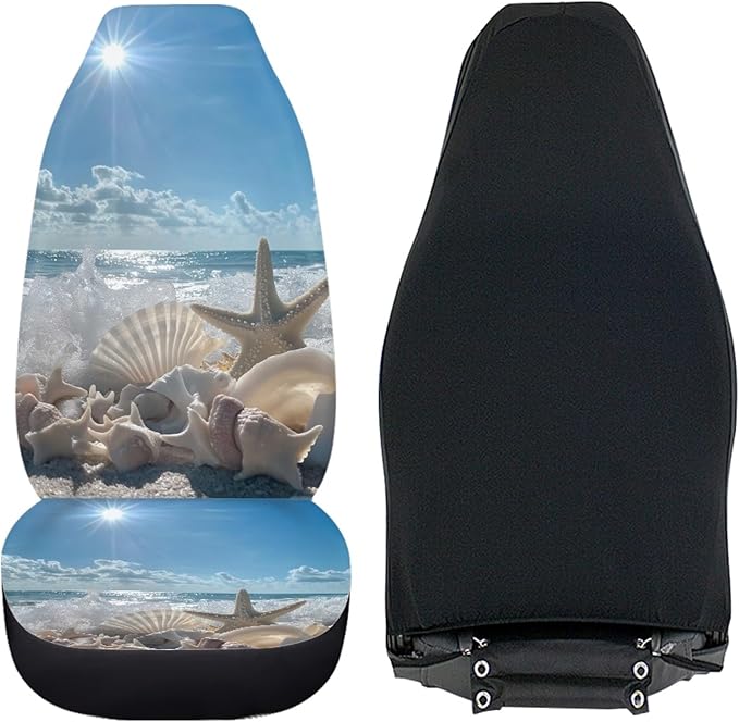 BIGCARJOB Ocean Style Universal Car Seat Cover 2pcs Bucket Seat Covers Holiday Travel Car Front Seat Saddle Mat Covers