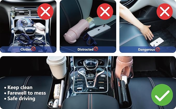 Car Seat Gap Filler Organizer,2 Pack Car Leather Cup Holder Gap Bag,Car Seat Storage Box with Cup Holder Expander,Car Organizer Front Seat for Holding Phone, Glasses, Keys, Cards (Black)