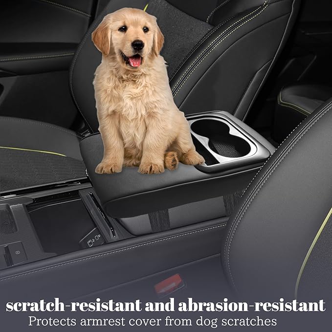 QianBao Car Center Console Armrest Box Booster Cushion with Cup Holder Mobile Phone Storage Armrest Booster Pad Protector Universal for Most Car Black