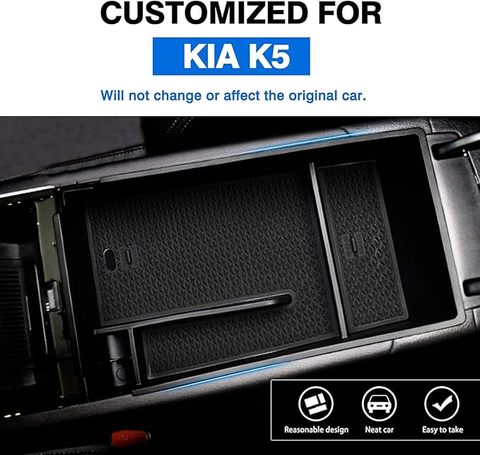 Autorder Center Console Organizer for 2021 2022 2023 2024 2025 2026 Kia K5 GT Line Accessories Armrest Storage Box Secondary Insert Tray with Black Mat