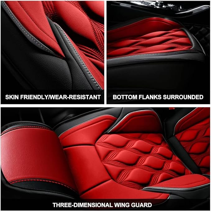 AOMSAZTO Car Seat Covers Full Set Fit for Sentra 2008-2026 Waterproof Faux Leather Car Seat Cushions Automotive 5 Seat Covers Set（Black&Red）