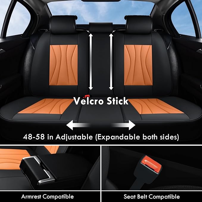 Coverado Leather Seat Cover for Cars, Front and Back Car Seat Protector, Waterproof Seat Covers Full Set, Luxury Car Seat Covers, Automotive Seat Cushions Universal Fit for Most Cars (Black&Brown)