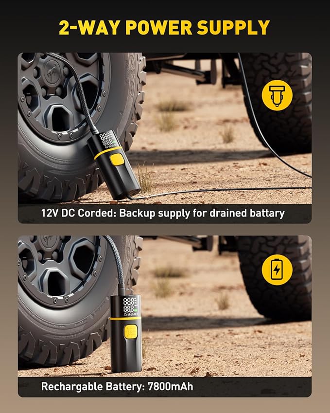 AUXITO AS1 PRO Tire Inflator Portable Air Compressor - 150PSI Dual Cylinder 7800 mAh & 12V DC, Bike Pump Air Pump for SUV, Truck, Bike, Motorcycle with Digital Tire Pressure Gauge, Car Gifts for Men