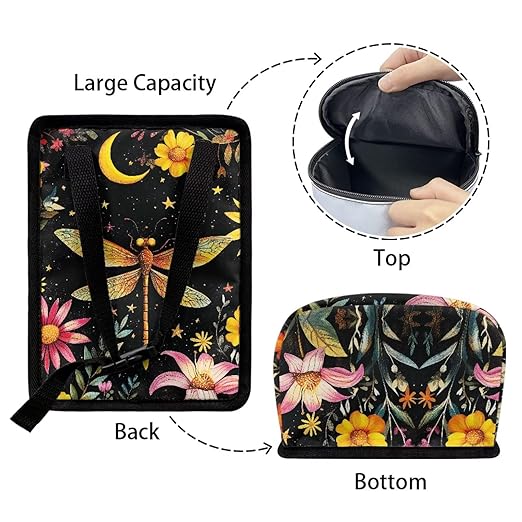 Moon Floral Dragonfly Car Trash Can with Lid, Cute Leakproof Car Trash Garbage Bag Hanging Vehicle Trash Bin Small Portable Automotive Garbage Cans Organizer for Back/Front Seat/Console