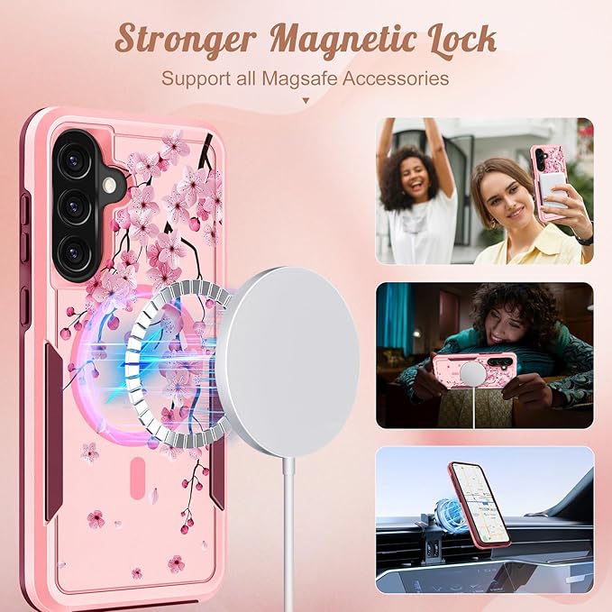 for Samsung Galaxy A36 5G Phone Case - Compatible with MagSafe Women Girls Cute Magnetic Protective Cover Girly Flower Blossom Heavy Duty Shockproof Design for Samsung A36 5G Cases 6.7"