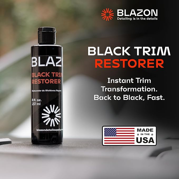 BLAZON Black Trim Restorer – Dye-Infused Plastic Restorer for Faded Exterior Trim, Deep Black Finish, Scratch Correction, Long-Lasting Durability & UV Protection - 4 oz