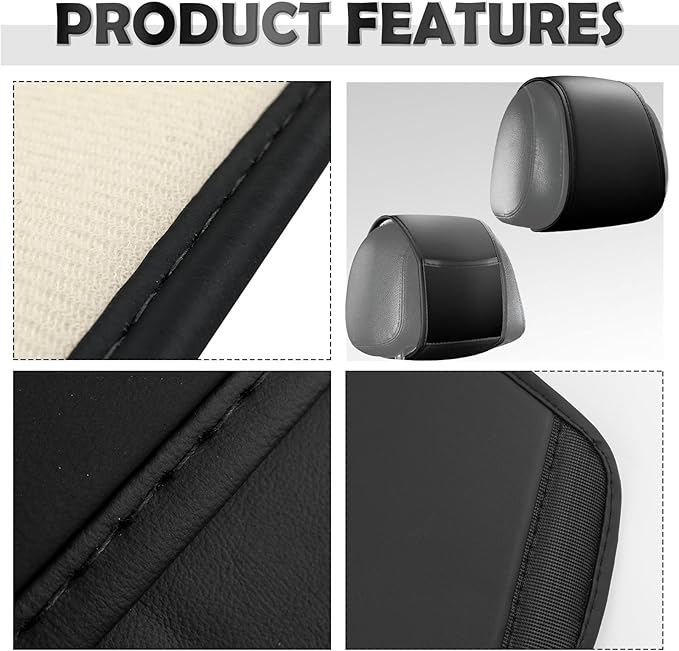 2PCS Multi-Purpose Car Headrest Covers with Pocket Design,Car Headrest Cover for Seat Back Organizer Storing Phone Cards,Universal Leather Head Rest Cover for Interior Decoration