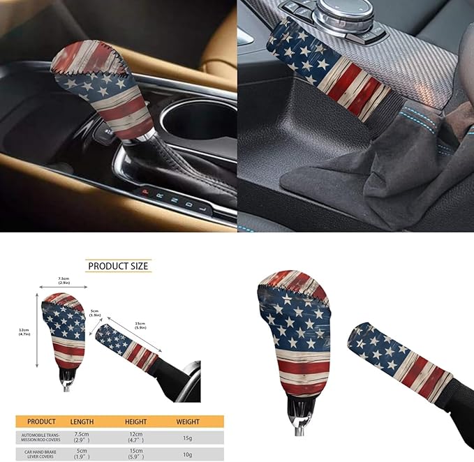 American Flag 6pcs Car Decor Set for Women Men Car Steering Wheel Cover Retro Style Armest Cushion Auto Interior Decor Cup Holder for SUV Truck Sedan