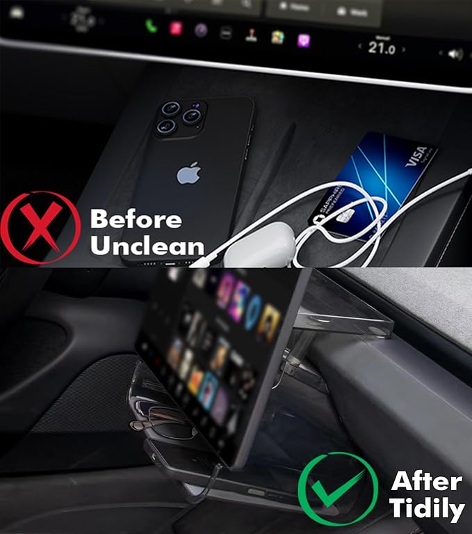 PM Auto Under Screen Storage for 2023-2025 Tesla Model 3 Highland, Center Console Organizer Tray, Model 3 Accessories