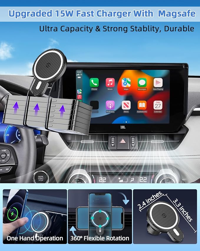 PZK Car Phone Holder for Toyota Highlander Hybrid Lmited/Platinum 2020-2024 2025 Accessories Only for 12.3-inch Screen Magnetic 15W Fast Wireless Charger Car Phone Mount (Not Fit 8-Inch L/LE/XLE)
