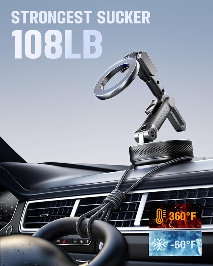 InwodiTeki Magnetic Phone Holders for Your Car, Upgraded 360° Vacuum Car Phone Holder, 108+LBS Strongest Suction & 3000gf Magnetic, Car Phone Mount for 17 Pro Max 16 15 14 13 12/ Android Phones