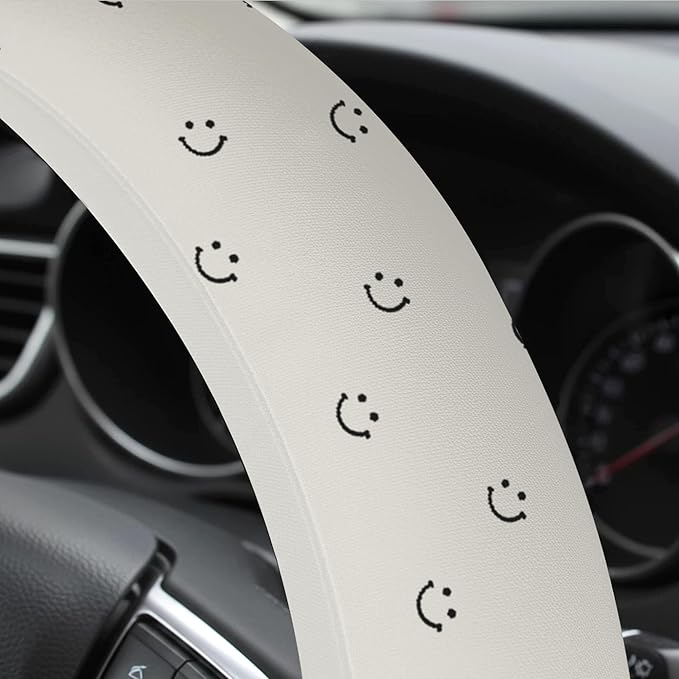 Cute White Steering Wheel Cover Soft Cloth Fabric Car Wheel Covers 14.5 15 Inch Universal Fit Breathable Washable Car Accessory Cool in Summer