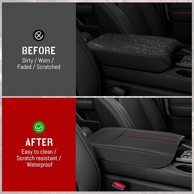 Center Console Armrest Cover Compatible with Honda Pilot 2023 2024 2025 2026, Ridgeline Passport 2024-2026, Armrest Pad Lid Cushion,Center Console Protector Pad (Red Stitching)