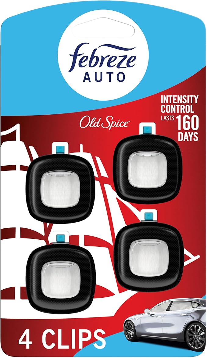 Febreze Odour-Fighting Auto Air Freshener, Car Vent Clip, Old Spice, 4ct