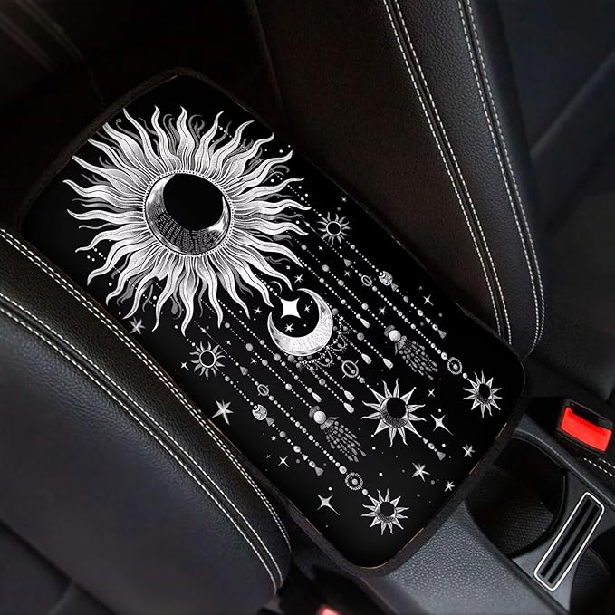 Dreaweet Moon Print Car Center Console Cover Black Armrest Cover for Car SUV Truck Console Covers Soft Comfy Car Arm Rest Cover Pad