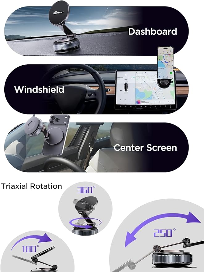 MSXTTLY Car Phone Holder Magnetic Phone Mount–360° Adjustable Suction Magnets for MagSafe, 2026 Upgrade Cell Phone Metal Carmount Travel Gifts, Compatible with iPhone 17 Pro Max 16 15 14 13 12, Blcak