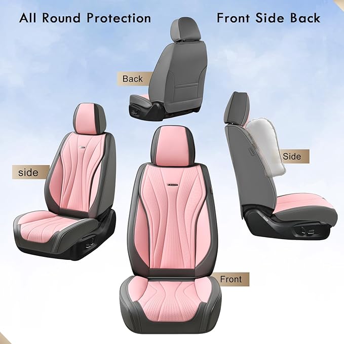 Coverado Front Seat Covers, Luxury Leather Seat Covers for Cars, Automotive Seat Cover, Car Seat Protector Waterproof, Premium Car Seat Covers Car Seat Cushions Universal Fit for Most Cars (Gray&Pink)