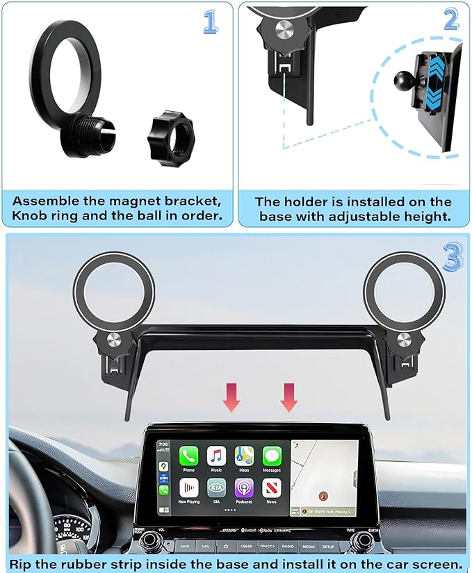 Car Phone Holder for Kia Seltos 2021 2022 2023 Accessories Apply to 8/10.25 Inch Touch Screen Fixed Clip Magnetic Cell Phone Mount Hands-Free 360 Degree Rotation