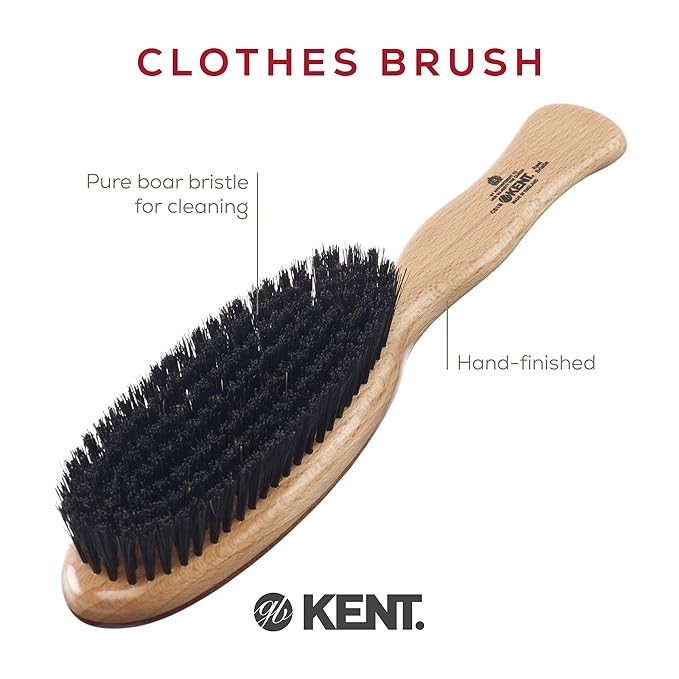 Kent CS1B Clothes Brush, Fabric Lint Remover for Cotton, Wool, Suede and Silk, Pure Black Bristles Handcrafted Two Tone Cherrywood Veneer Remover for Dust, Fluff and pet Hair. Made in England