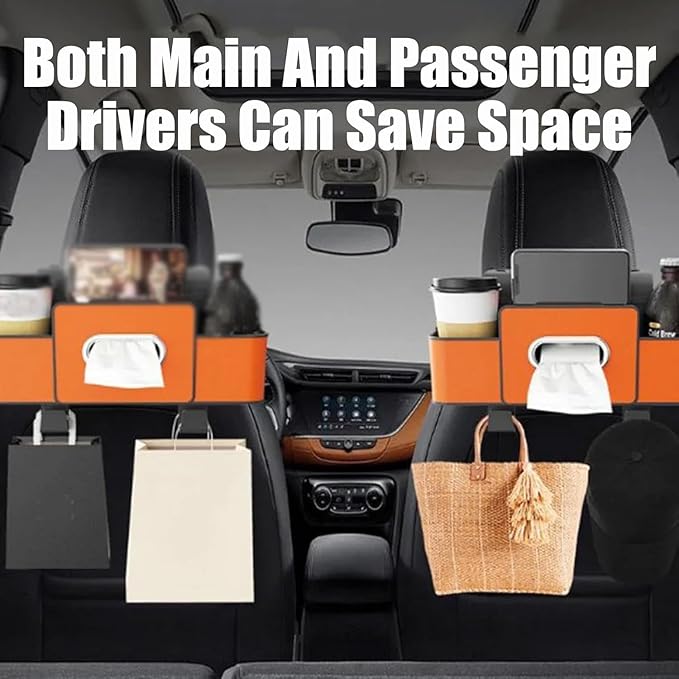 Car Organizers and Storage Box Behind Seat, Car Organizers and Storage Back Seat, With Multiple Pockets, Hanging Car Seat Storage Travel Essentials, Snacks, Bottles (Orange * 2)