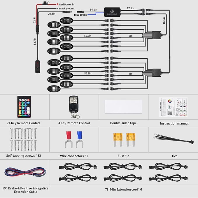 16Pods RGB LED Rock Lights Kit with APP/RF Remote Control, Segmented Multicolor Underglow Accent Light Exterior Music Mode Waterproof 12V for Trucks Pickup Jeep Gladiator Off-Road