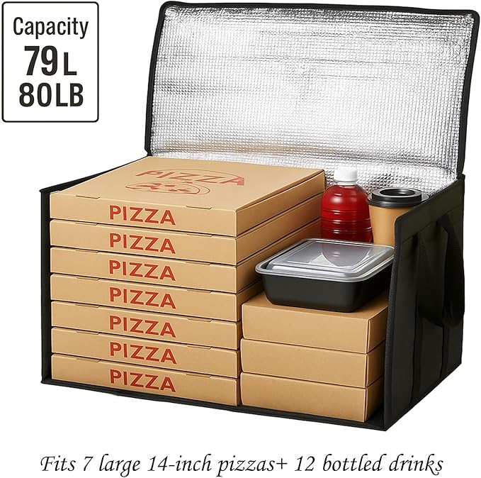 Bodaon 2-Pack Insulated Food Delivery Bag, XXXL Grocery Shopping/Catering/Pizza Cooler Bags, Rideshare Delivery Bag, Cold/Hot Styrofoam Carrier for Travel/Car, Warmer/Froze