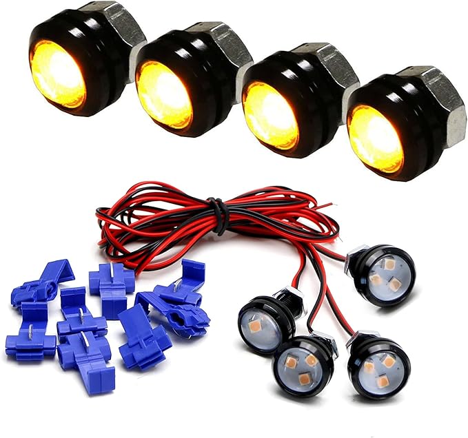 iJDMTOY 4pc Set Custom Retrofit Amber Yellow Front Grille Mesh Mount LED Lighting Kit Compatible With Trucks SUVs