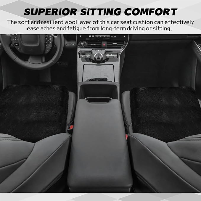 wuyaoyao Sheepskin Car Seat Cushion, Soft Comfort Fur Wool Car Seat Covers, Winter Warm Auto Front Seat Cushion Pad, Fuzzy Seat Bottom Protector Universal for Vehicle Office Chair (Black)