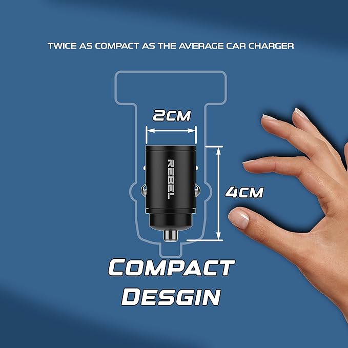REBEL Dual 65W USB C Fast Car Charger 12V/24V [Smallest Metal Frame] PD65W, QC60W 4.0/3.0, Flush Fit, Cigarette Lighter Adapter for iPhone 17 Pro Max Air 16 Plus 15 14 13 12 iPad, MacBook, S25. S24