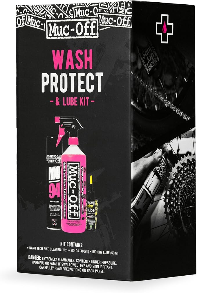 Muc-Off Wash, Protect & Lube Kit | Complete Bike Cleaning & Maintenance Kit | Includes Nano Tech Bike Cleaner, MO-94 Protect Spray & Dry Chain Lube