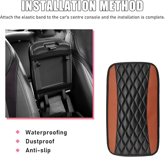 Car Center Console Cushion Pad, PU Leather Waterproof Auto Armrest Box Cover Protector, Comfortable Armrest Seat Box Cover Mat, Universal Car Accessories for SUV Truck (Coffee)