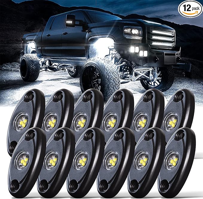 White Rock Lights,LEDMIRCY High Power Underbody Pure White LED Rock Lights 12PCS for UTV Trucks Off Road ZRZ Auto Car Boat ATV SUV Waterproof High Power Neon Trail Rig Light Shockproof
