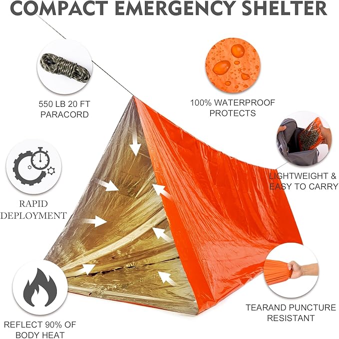 Emergency Survival Tent Shelter- 2 Person Mylar Emergency Tube Tent Survival Kit