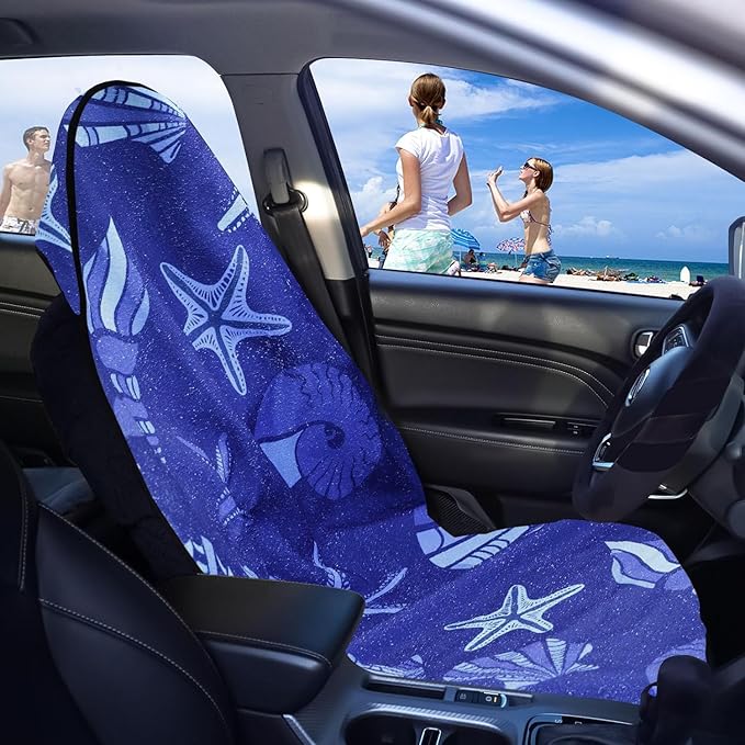 Car Seat Covers 2pcs Waterproof Towel Car Seat Cover Universal Fit for Most Trucks SUV Fitness Athletes Pets Gym and Water Sport，Conch Shells Starfish