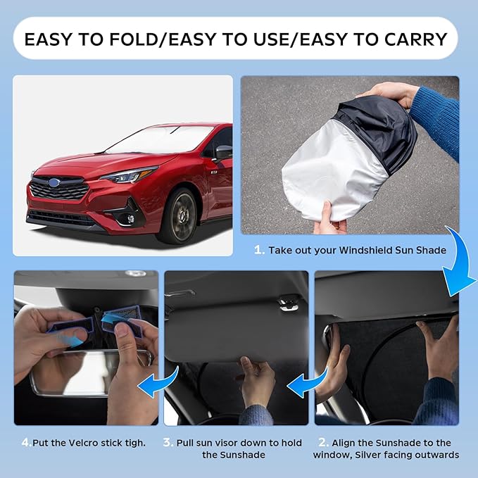Sun Shade Sunshade for Subaru Impreza 2017-2022 2023 Windshield Cover, 4-Layers Sun Shield 250T Silver Coating Sun Visor for Impreza WRX Sedan Impreza WRX Hatchback WRX STI Car Accessories