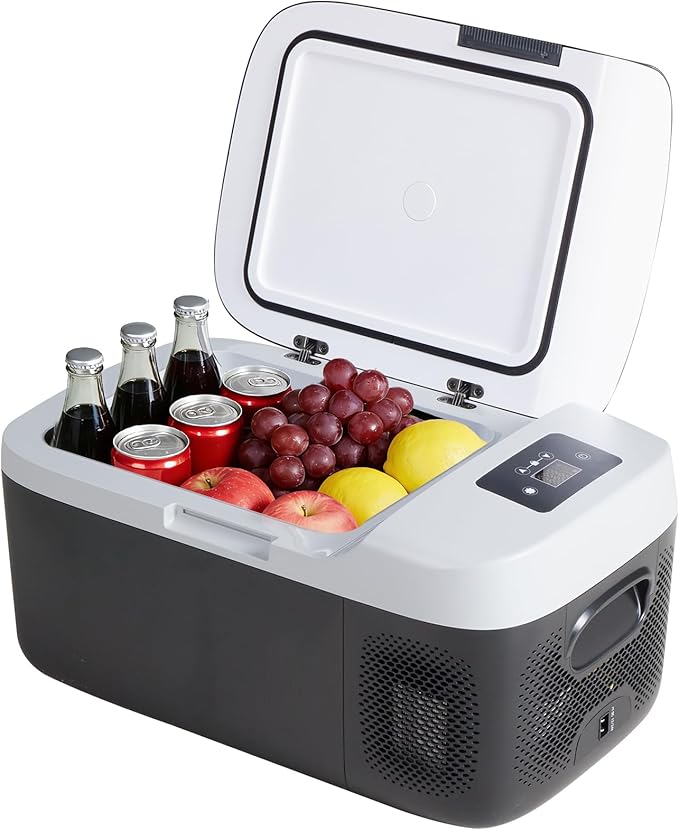 OLIXIS Portable Car Refrigerator, 17QT Single-Zone Electric Cooler for Vehicles, -4℉-68℉ Freezer Smart Control via Bluetooth with Car Battery Protection, Child Lock, 12/24V DC & 100-240V AC Powered