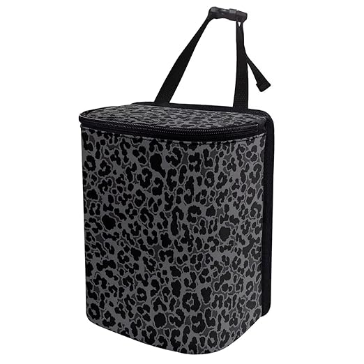Black Leopard Car Trash Can with Lid, Cute Leakproof Car Trash Garbage Bag Hanging Vehicle Trash Bin Small Portable Automotive Garbage Cans Organizer for Back/Front Seat/Console