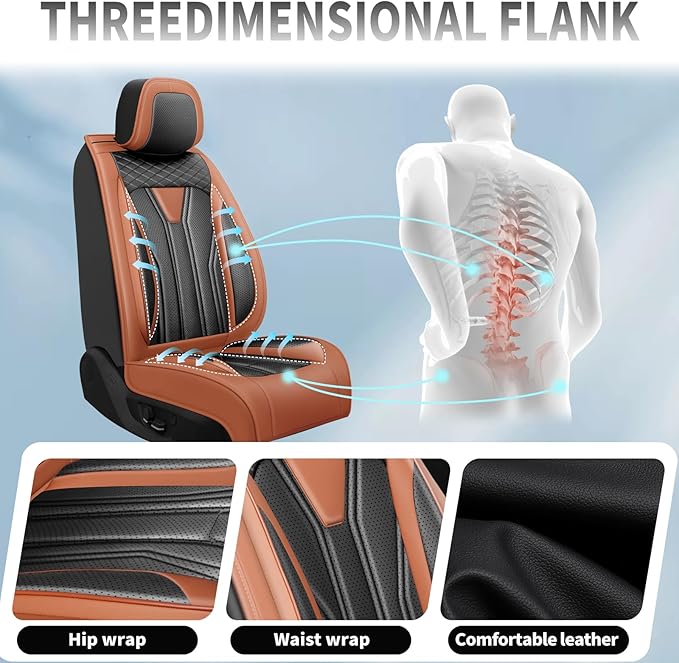 Fit Kicks Car Seat Covers Premium Leather Compatible with Nissan Kicks 2018 2019-2026 (5 Seats Full Set Waterproof Breathable All-Weather Seat Cushion Protector（5 Seats Brown & Black)