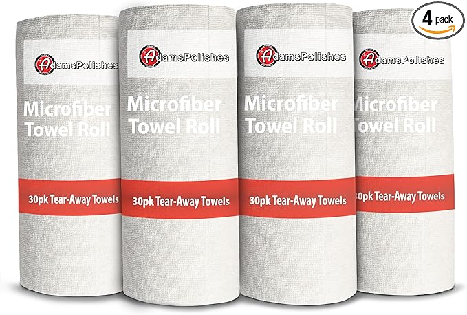 Adam's Polishes Microfiber Towel Roll - 120 Tear-Away Reusable All Purpose Towels (4-Pack, 30 Sheets Per Roll) - 12 x 12 Soft All Purpose Shop Microfiber Cleaning Cloths