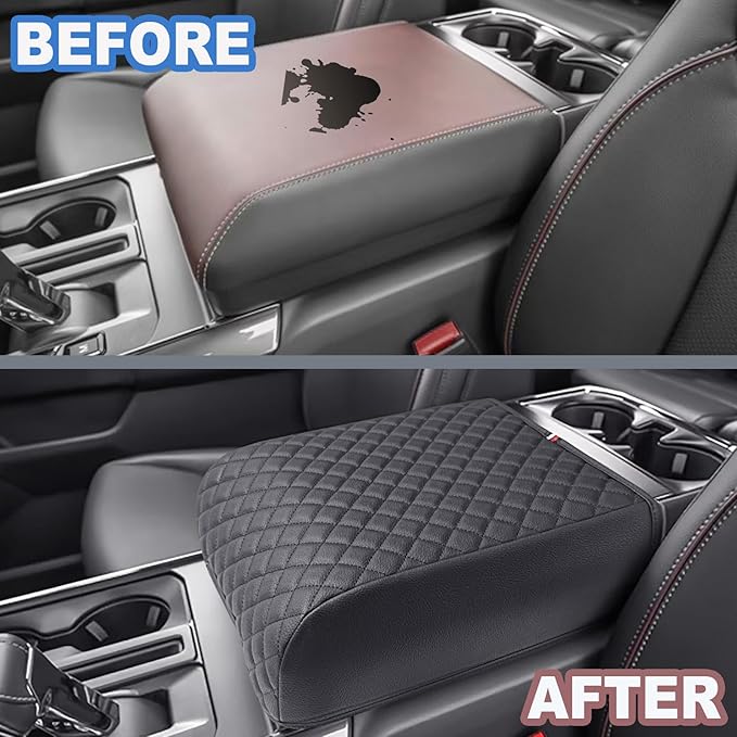 PIMCAR Center Console Cover for 2021-2025 2026 Ford F150 PU Leather Armrest Cushion Protector Interior Accessories (Only fit for Full Bucket Seat)