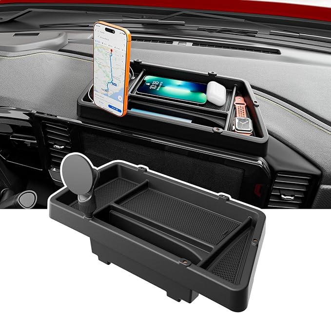 Dashboard Storage Organizer with Phone Mount Compatible with 22-26 Chevy Silverado GMC Sierra 1500 24-26 2500HD 3500HD Dash Storage Tray Replacement for 2022-2026 Chevy Silverado Accessories