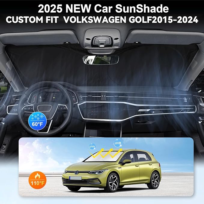 Sunshade for 2015-2023 2024 2025 Volkswagen Golf GTI e-Golf VW Golf R 4 Door Hatchback Accessories Front Window Shield Cover for Windshield Sun Visor