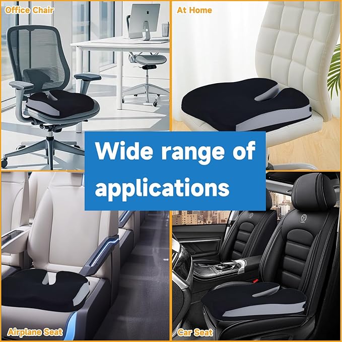 Seat Cushions for Office Chairs Wheelchair Cushion for Long Sitting Back Pain，Memory Foam Seat Car Computer Desk Chair Cushion，Coccyx Cushion for Tailbone Pain Relief Cushion Office Chair Black White