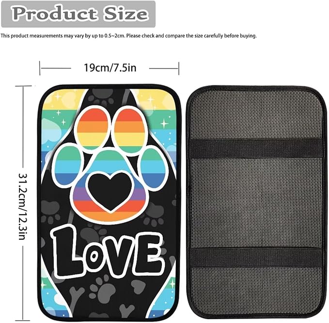UNICEU Universal Fit Dog Paw Car Armrest Cover Colorful Stripes Love Dog Paws Auto Center Console Armrest Pad Anti Slip Armrest Seat Box Cover Protector Comfortable Car Interior Decor Accessories