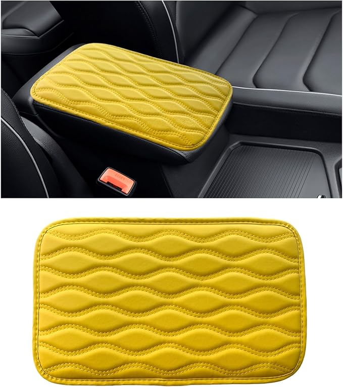 Car Center Console Pad, Waterproof Auto Armrest Seat Box Cover, PU Leather Arm Rest Protector Cushion Pad, Universal Vehicle Interior Protection Accessories for Car SUV (Yellow)