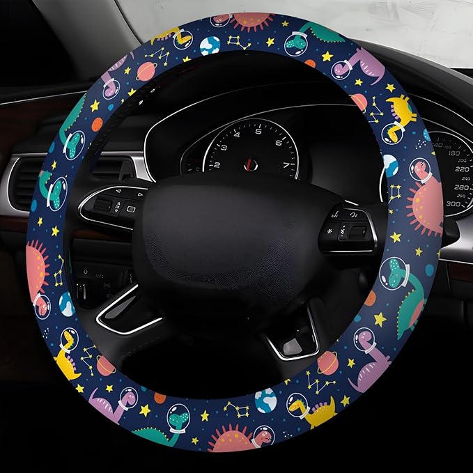 Car Steering Wheel Cover, Universal 15 Inch Neoprene Non-Slip Steering Wheel Covers, Funny Car Accessories for Women Men Fit Auto, Suvs, Truck Cute Funny Dinosaurs