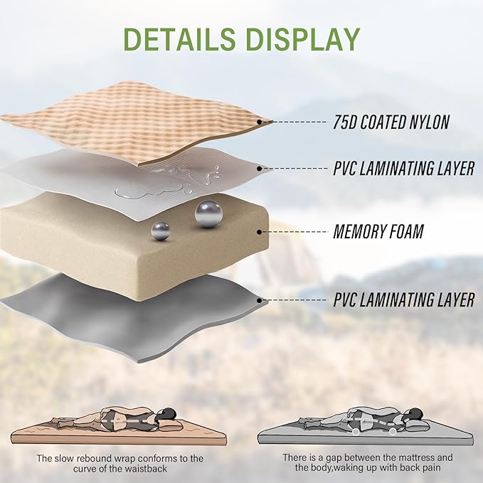 SUV Air Mattress Car Bed Camping, Inflatable Car Camping Pad with Air Pump, Ultrathick Memory Foam Camping Mattress, 9.0 R-Value Insulated Sleeping Pad 2 Person, Camp Mat for Hiking and Backpacking