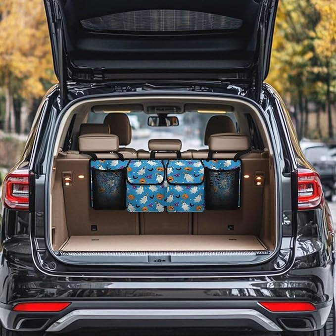 Hanging Cute Halloween Car Trunk Organizer, Car Back Seat Storage Bag with 4 Pockets Waterproof Auto Interior Accessories for SUV MPV Sedan Truck Jeep