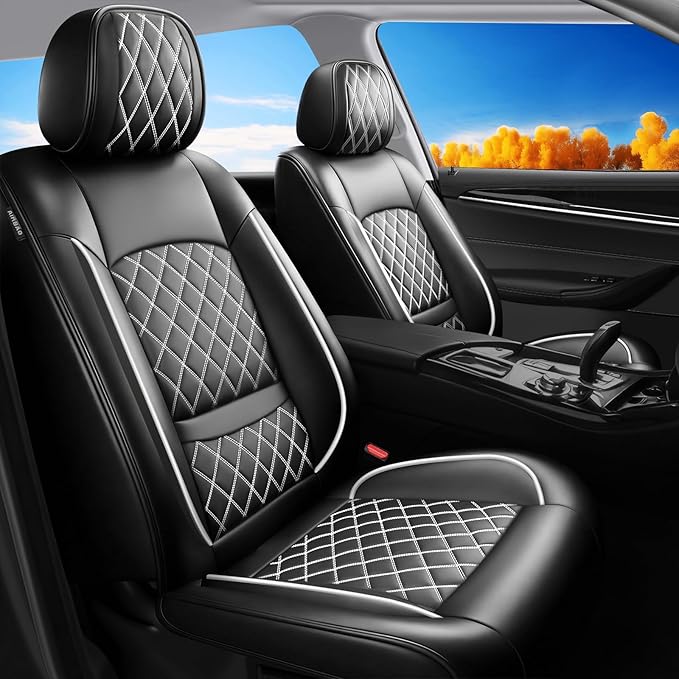 Santa Fe Seat Covers Custom Fit for Hyundai Santa Fe 2007-2026 (Only 5-Seat Version) - Full Set Premium Leather, Waterproof, All-Weather, Airbag Compatible, Car Seat Protectors (Whiteline)