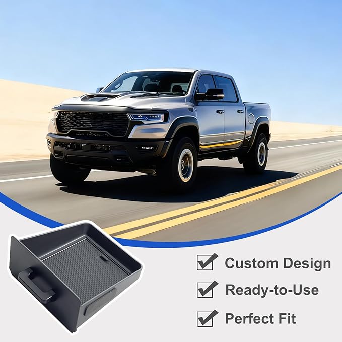 PIMCAR Removable Storage Drawer Tray Compatible with 2019-2026 Dodge RAM 1500 2500 3500 Center Console Storage Drawer Accessories Cubby Organizer Box ABS Plastic (Only Fit Models with Cubby)